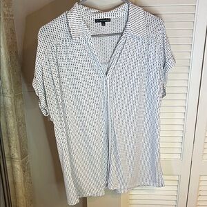 Adrianna Papell Polka Dot Button Front Blouse Short Sleeve Size L